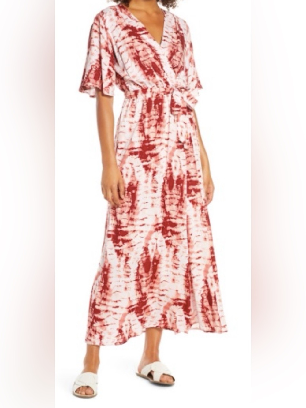 Fraiche by J Women’s Red Tie-Dye Faux Wrap Maxi Dress - NWT - Size S